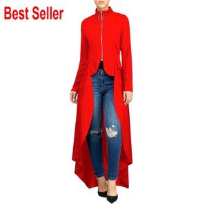 Long Dovetail Trench Coat Polka Dot Zipper Tailcoat Jacket Gothic Chic